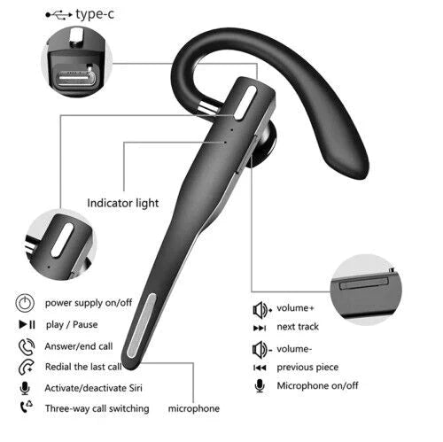 Trucker Dual Mic Wireless Bluetooth 5.1 Noise Cancelling Headset & Earbuds